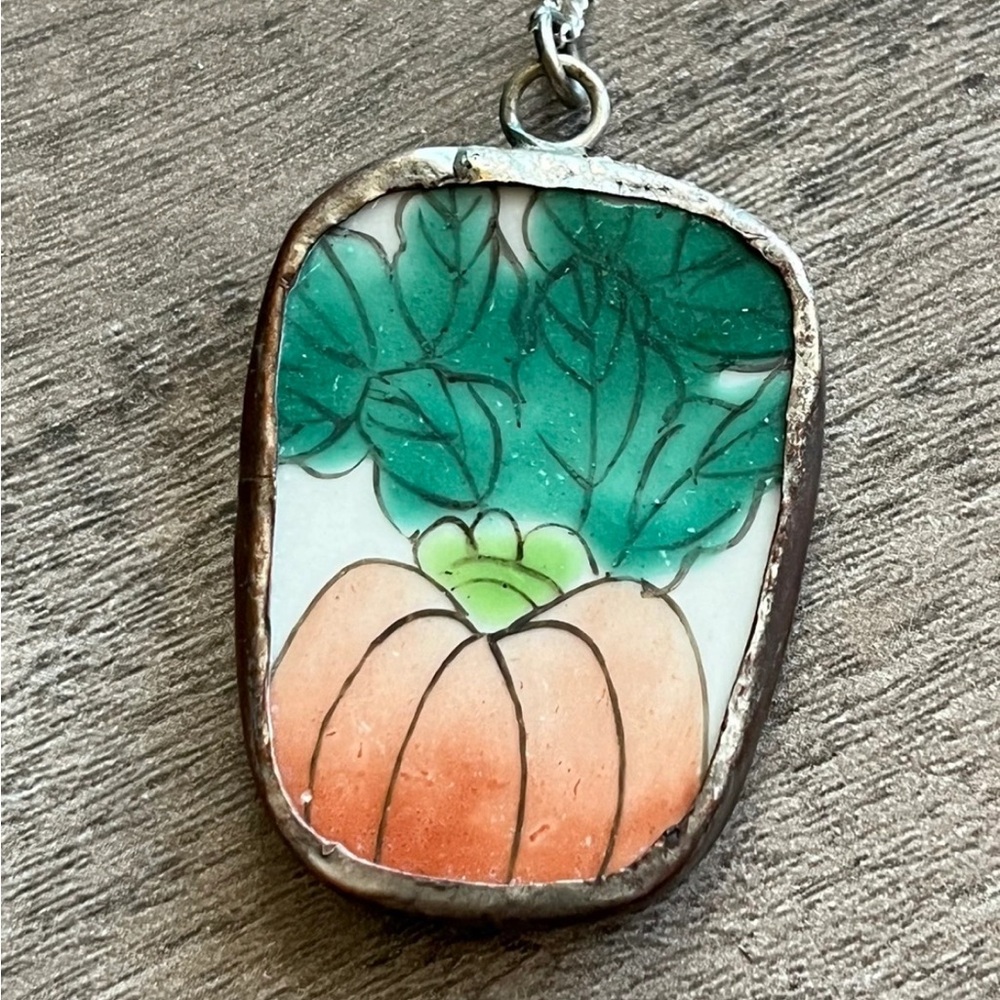 NWT- 925 stamped chain with hand painted pendant- Everything Pumpkin